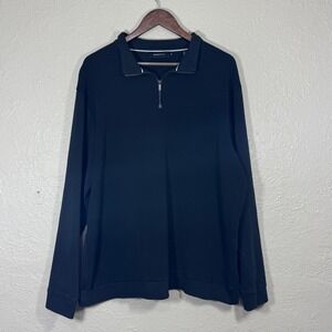 Bugatchi Quarter Zip Pullover XXL Black Textured Knit Polo Old Money Minimalist